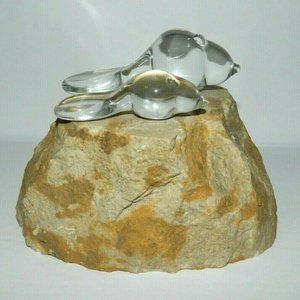 Blown Glass  Beavers on Rock Art Display Sculpture Home Decor Accent
